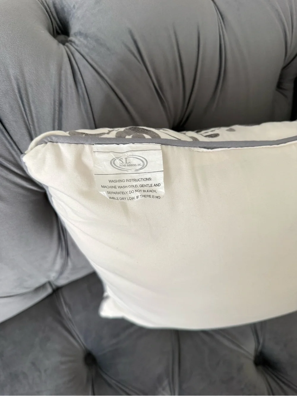 Ivory Gray Embroidered Decorative Throw Pillow 17x17 Damask Accent Cushion